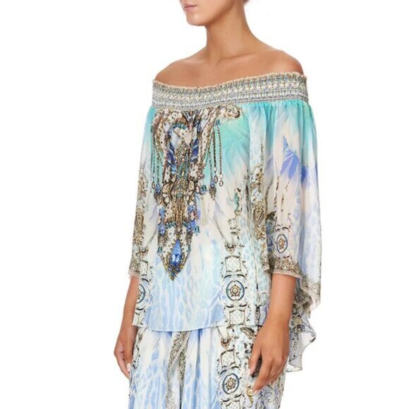 Camilla Gatsbys Girl Off Shoulder Shirred Blouse XS 165E - Picture 3 of 11